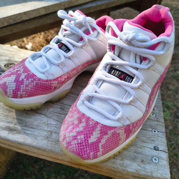 Jordan 11 Retro Low Pink Snakeskin Womens Sneakers AH7860-106 White Pink - Picture 3 of 9